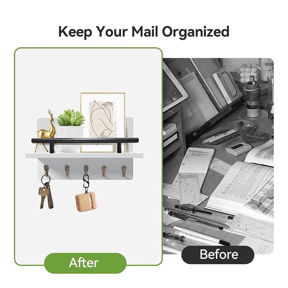 Wall Mounted Wooden Key Holder Floating Shelf Clothes Storage Rack Coat Hook Home Decor