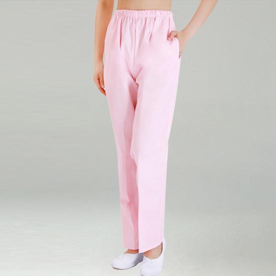 Летние брюки для медсестры со средней посадкой и эластичной резинкой на талии, широкие длинные брюки, однотонные женские рабочие брюки с карманами
