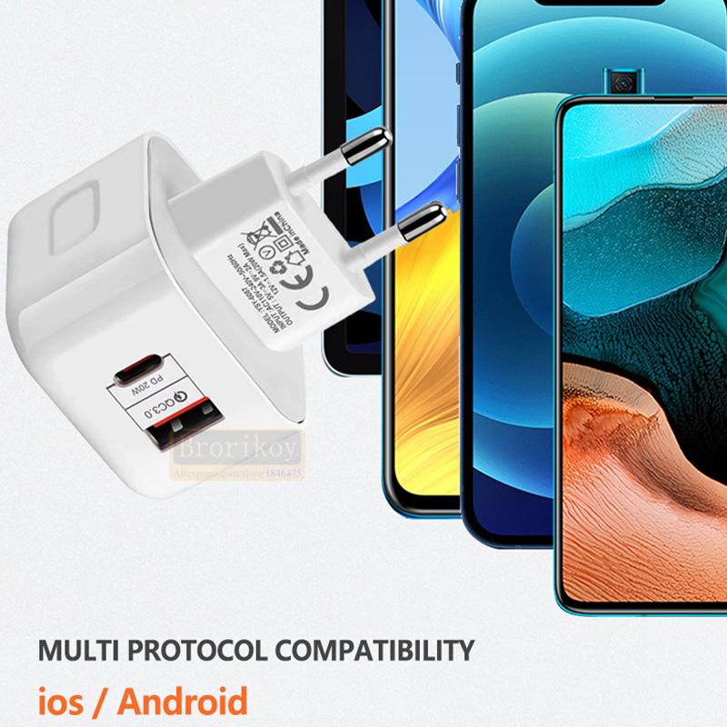 Зарядное устройство USB C 40 Вт Быстрая зарядка Вилка 2 порта Зарядное устройство Type C PD Сетевое зарядное устройство Адаптер питания для Samsung Xiaomi iPhone 14 13 QC3.0