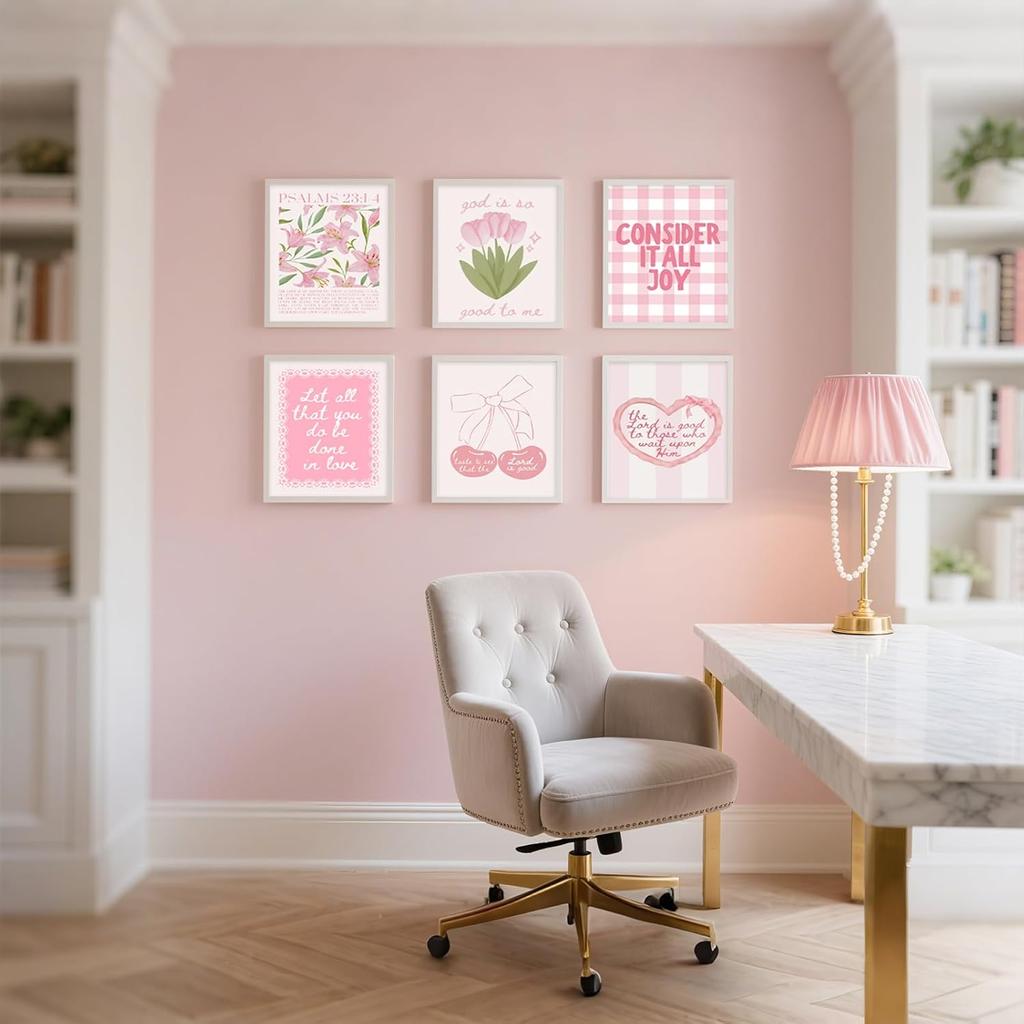 Pink Christian Bible Verse Wall Art Posters Set, Pink Floral Wall Decor Religious Scripture Canvas Prints Paintings Faith pirational Preppy Pictures