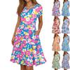 Ladies Summer Fashion Casual Floral Print V-Neck Short Sleeve Pocket Dress