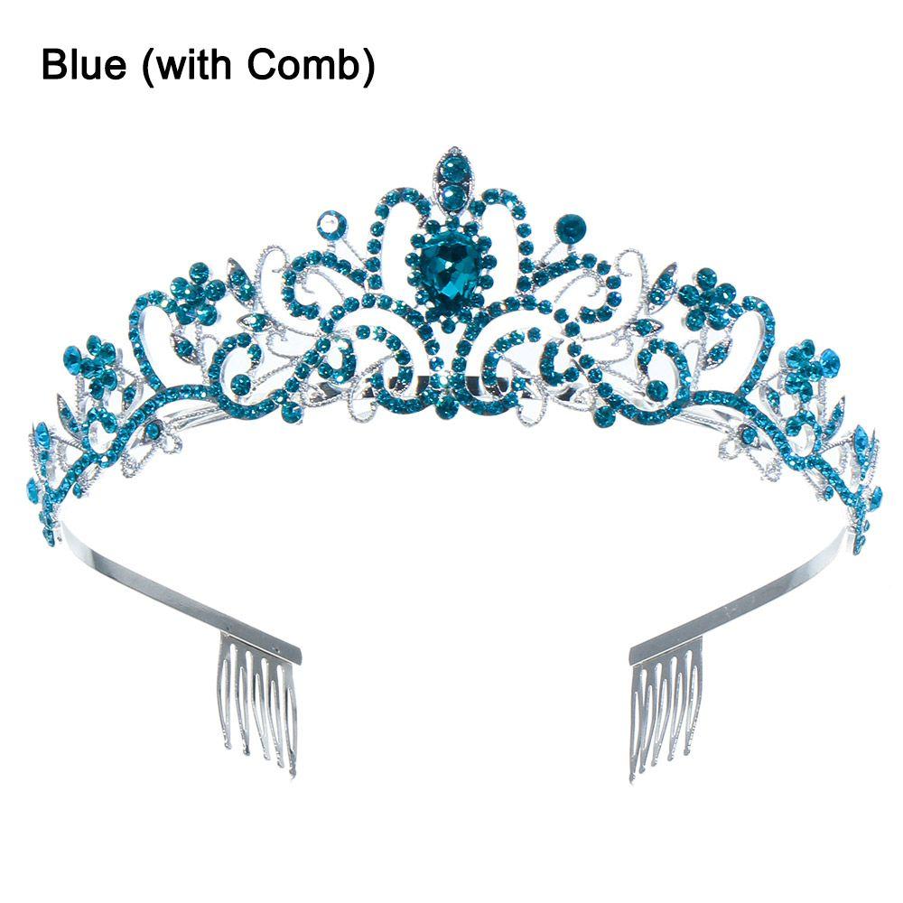 Bridal Hair Accessories Princess Rhinestone Crown with Combs Crystal Headband Silver Tiara Crown