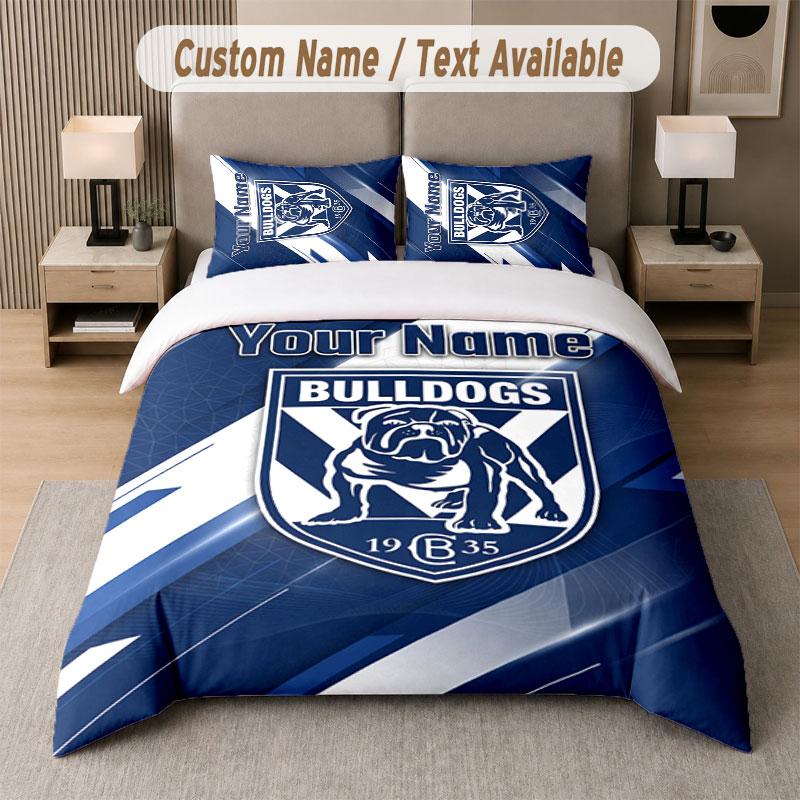 Custom Bedding Set Canterbury-Bankstown Bulldogs Pattern, Print Name Text 1 Duvet Cover plus 2 Pillowcases Home Textile