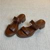 Retro One-word Slippers for Women's 2025 Summer New Mid-heel Outer Sandals Open-toed Thick-heeled Slippers Beach Shoes Women