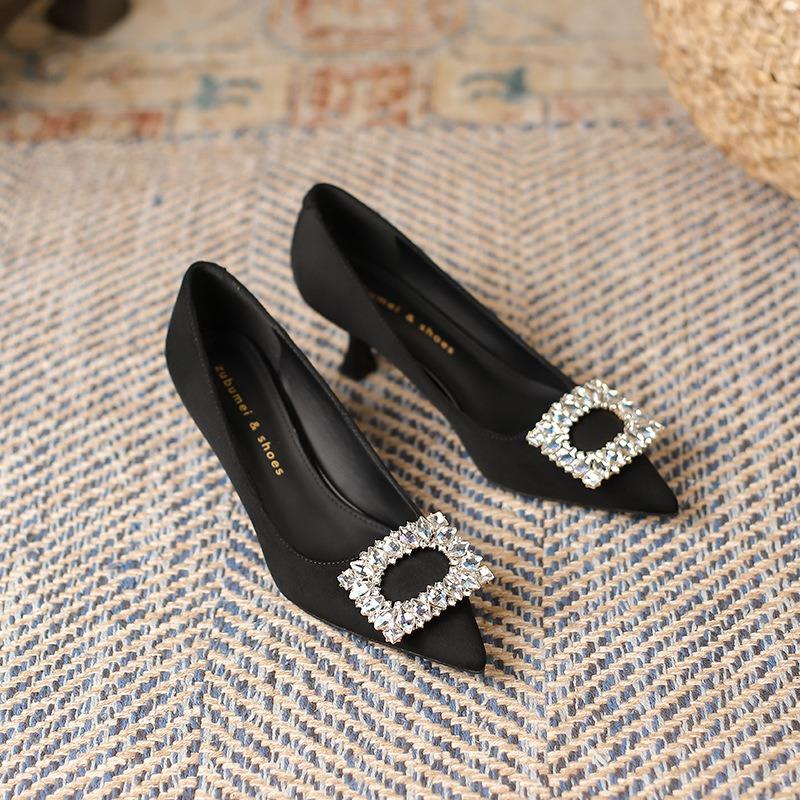 8-Страз квадратная пряжка туфли-лодочки на высоком каблуке женские осенние новые остроносые шпильки замшевые туфли на высоком каблуке