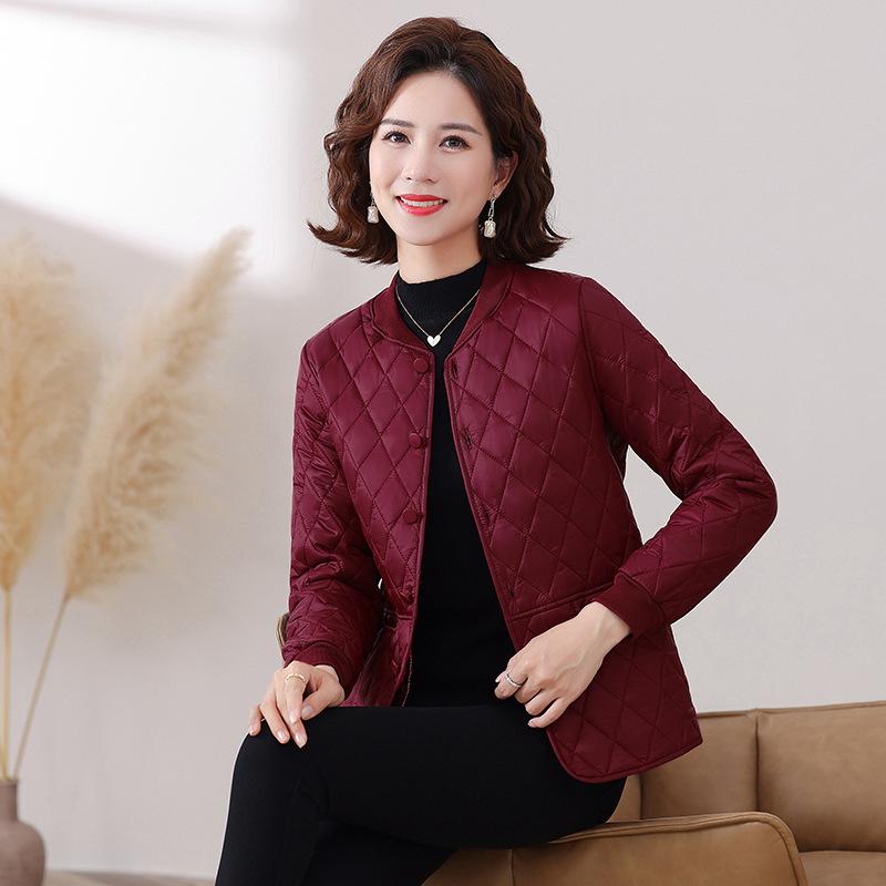 Winter New Light and Short Cotton-padded Mother Loose Collarless Cotton-padded Jacket Casual Rhombus Jacket Cotton-padded Jacket