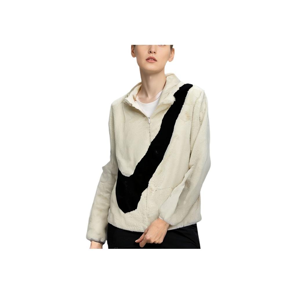 Nike Спортивная одежда Swoosh с большим логотипом, теплая толстая куртка с воротником-стойкой, весенняя женская куртка, белая CU6559-238