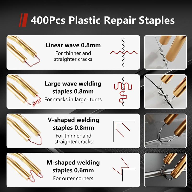 USB Rechargeable Plastic Welder Upgrade Handle Cordless 400PCS Hot Staple Gun LED Plastic Welding Car Bumper Repair Kit