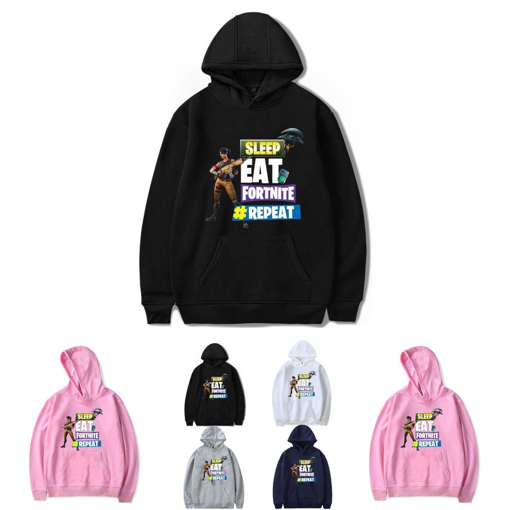 Printed Game Fortnite Sleep Eat Fortnite Repeat Casual Long Sleeve Hoodie Cotton