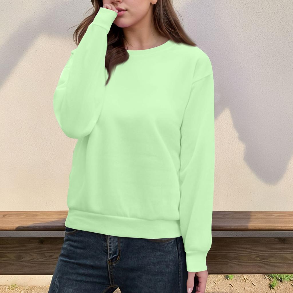 Женский повседневный модный топ, однотонный, круглый вырез, длинный рукав, пуловер
