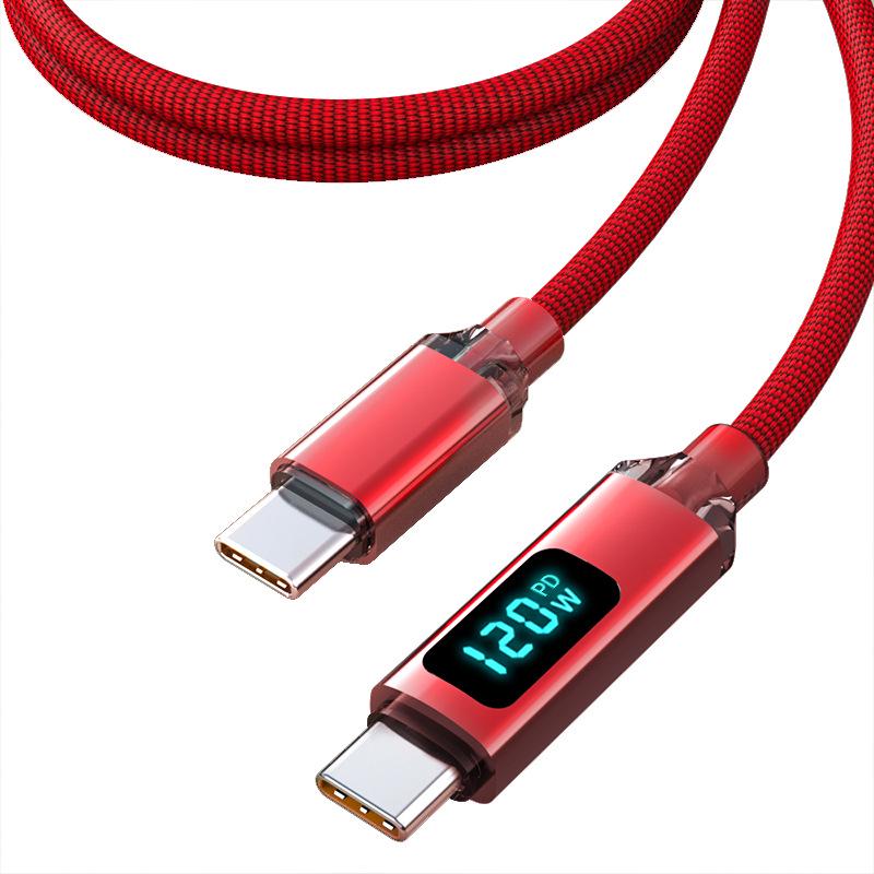 Crystal Shine 120 Вт Быстрая зарядка Двойной USB-C Кабель для Apple 15/16 и Huawei Автомобильные Зарядные устройства с Цифровым Дисплеем