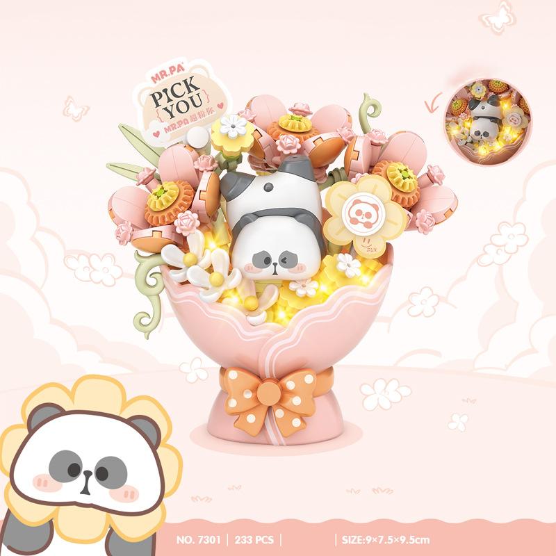 LOZ-7304 Sunflower Flower Immortal Flower Building Block Flower Plant Series Educational Model Girl Building Block Flower Toy