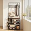 Hall Tree, 1800 mm Coat Rack with Shoe Storage, Freestanding 4-Tier Shoe Rack Organizer with Hooks, Side Pocket and Wire Shelf, Steel Frame Entrance