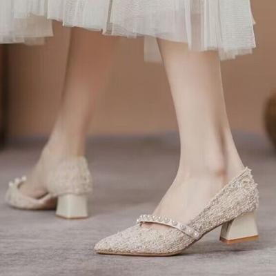 Новые туфли-лодочки на толстом каблуке с острым носком и стразами, модные женские туфли, удобные, износостойкие, элегантные, повседневные, для вечеринок, на высоком каблуке