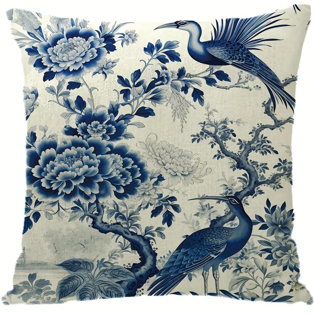 Декоративная наволочка с изображением синего и белого фарфорового журавля, ультрамягкий полиэстер, для дивана в гостиной, подушка для спины, наволочка для автомобиля