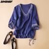 2022 Женская футболка больших размеров с v-образным вырезом, повседневные топы, сращенные рубашки, свободная летняя рубашка с коротким рукавом и принтом