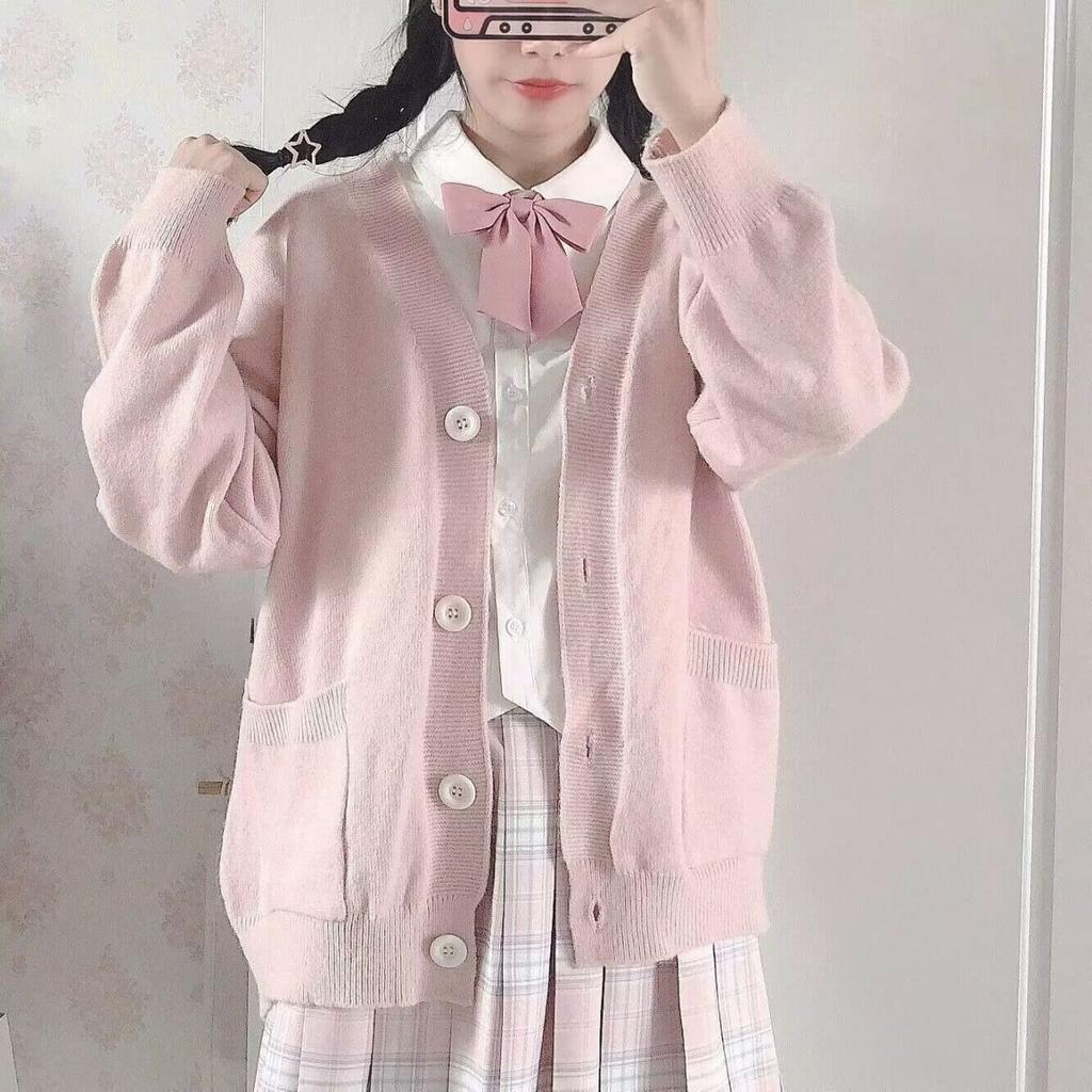 Корейская мода Осень Верхняя одежда Кардиган Женский Однотонный Простой Однобортный Карманы Школьницы На каждый день Свободный Повседневный Топы