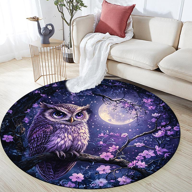 Night Owl Round Area Rug,Carpet Rug for Living Room Bedroom Sofa Playroom Decor,Non-slip Floor Mat