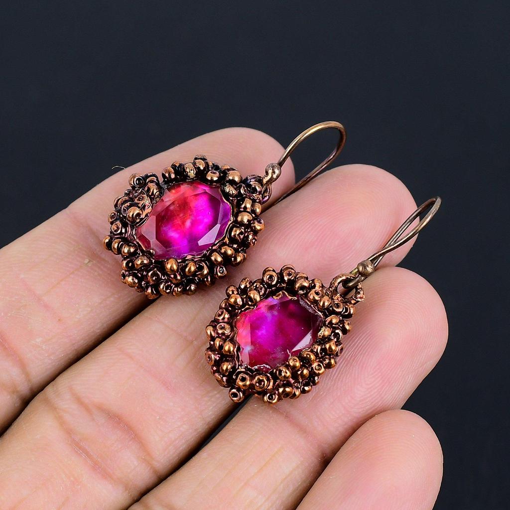 Серьги с аммолитом, Ювелирные изделия из драгоценных камней, Медные гальваноформованные серьги ручной работы, Ювелирные изделия новейшего дизайна