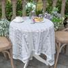 American Country Lace White Tablecloth Flower Embroidery Cover Washable Dustproof Table Cloth Outdoor Napkin