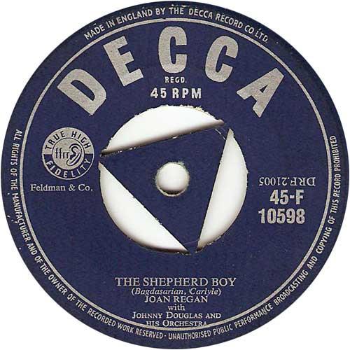 7inch Record JOAN REGAN - The Shepherd Boy 45F10598 Decca 1955 UK Pop Used