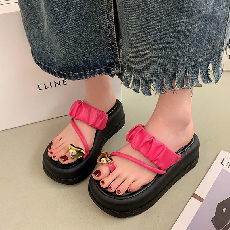 Fashion Women Clip Toe Platform Sandals 2024 Summer Thick Sole Wedges Beach Slippers Woman Anti-Slip High Heels Female Flip-Flops Slides