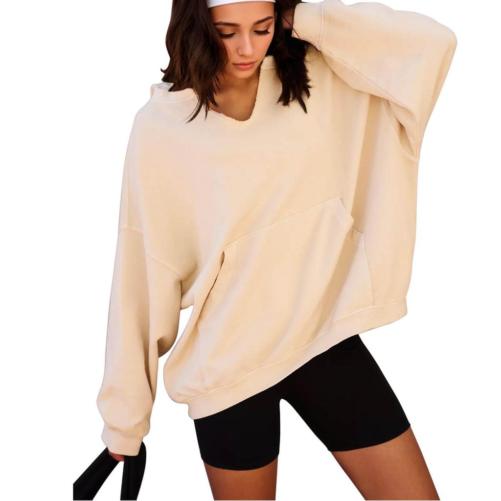 Модная женская толстовка большого размера, повседневный пуловер с капюшоном и длинными рукавами, топы