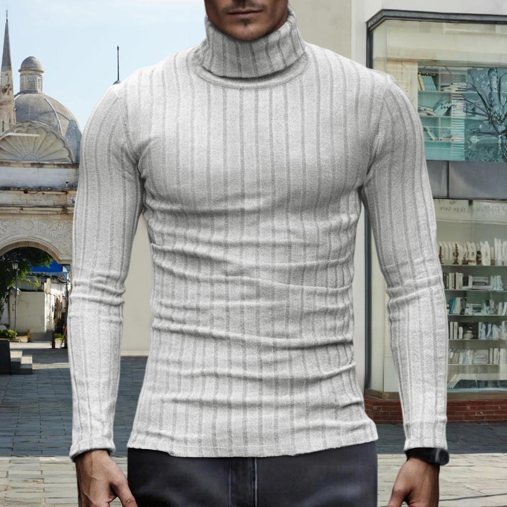 Men's Pullover Mock Neck Long-Sleeve Top - Comfortable Daily Solid/Stripe Basic Base Layer