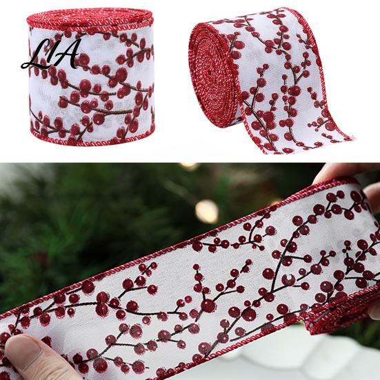 Decorative Ribbon for Window Display Christmas Red Berry Ribbon, 2.2 Yards Imitation Linen 2.5 Inch Wide Rustic Wired Crafts Gift Box Packaging
