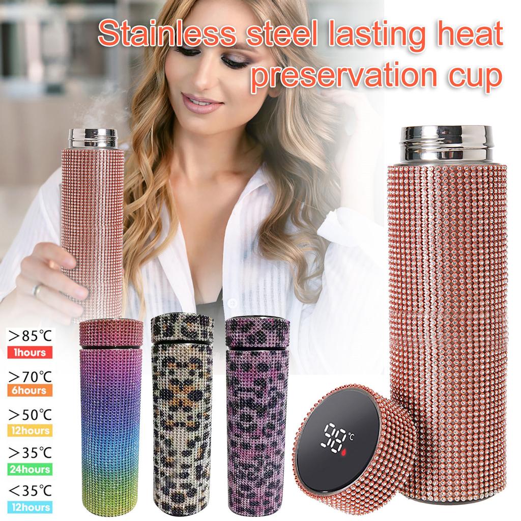 Алмазная термобутылка 500 мл Бутылка для воды Умная термос из нержавеющей стали 1x