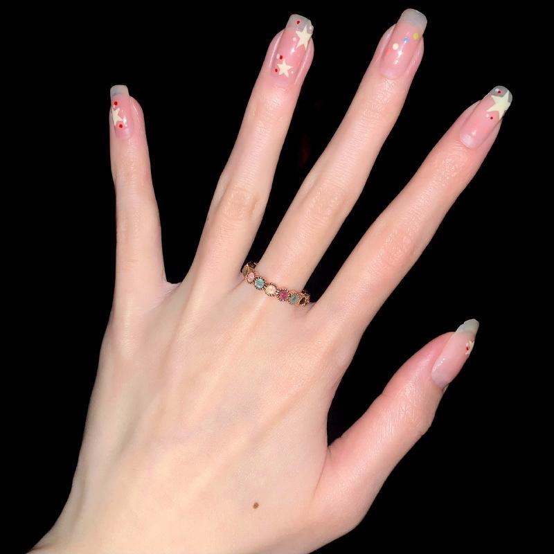 Vintage Niche Tourmaline Rainbow Ring Unique Foreign Style Senior Sense Light Temperament Open Index Finger Ring Daily Fashion Minimalist Jewelry