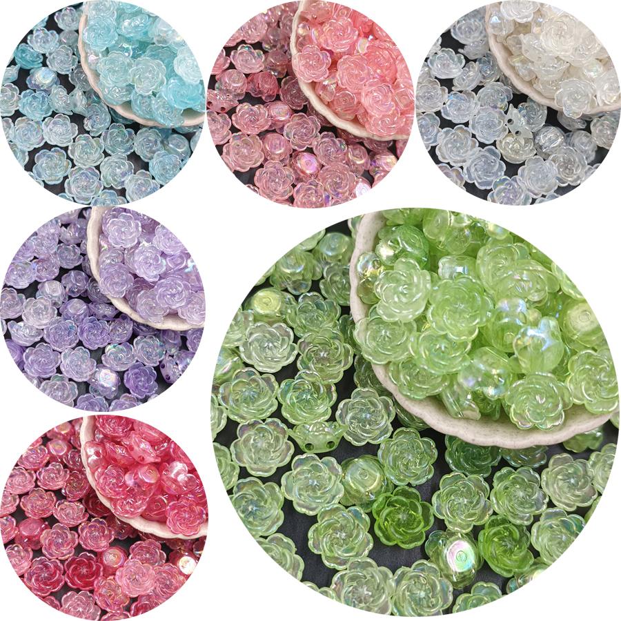 20 шт. AB цветные бусины с цветком, подвески с двойным отверстием, акриловые свободные бусины, фурнитура ручной работы для изготовления ювелирных изделий