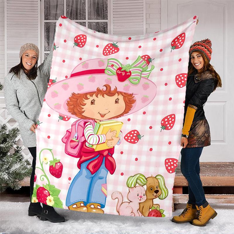 1pc Princess Strawberry1 Theme Blanket - Digital Print, Polyester, Cozy for All Seasons, Perfect for Outdoor, and Travel