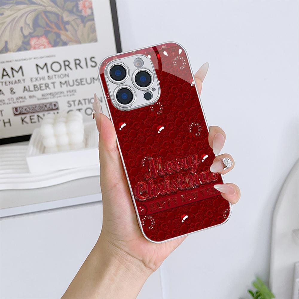 Чехлы для телефонов Ae114 Merry Christmas Christmas tree art из гальванизированного стекла для Samsung S25 Ultra iPhone 16 Xiaomi Redmi, полная защита объектива, задняя крышка