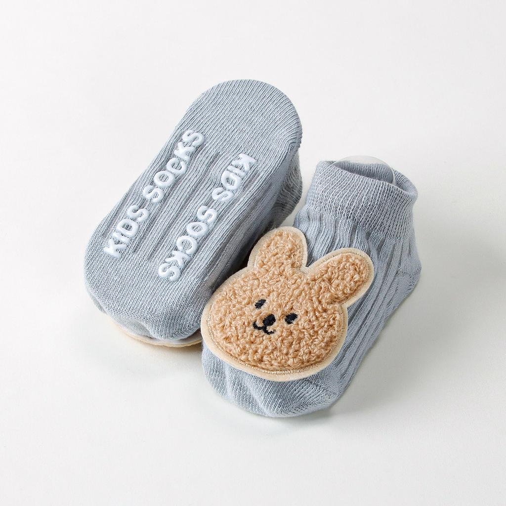 Baby Non-Slip Socks 0-12 Months Gripper Dot Sole Ankle Socks Cartoon Bear Bunny Toddler Breathable Cotton Footies for Crawling