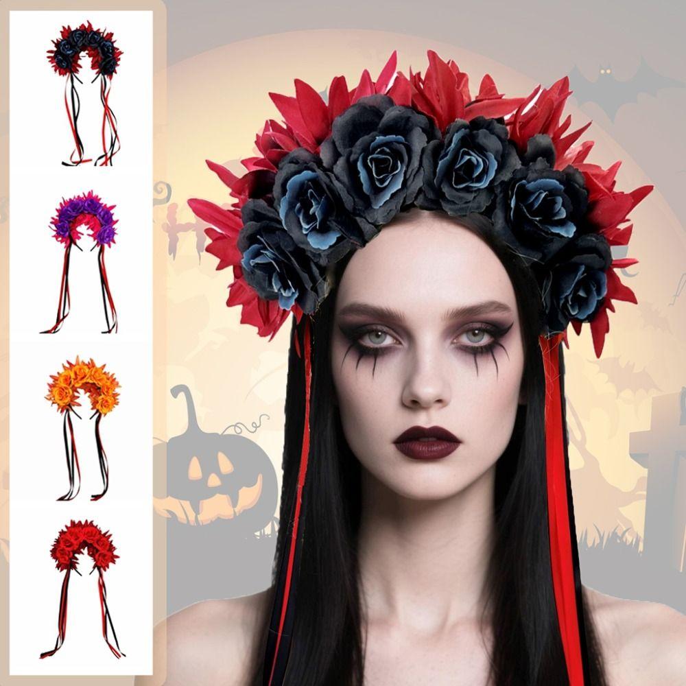 Cosplay Prop Rose Flower Headband Garland Halloween Headdress Halloween Rose Hair Band Party