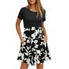 Women's Fashion Casual Loose Round Neck Short Sleeve Printed Pocket Dresses