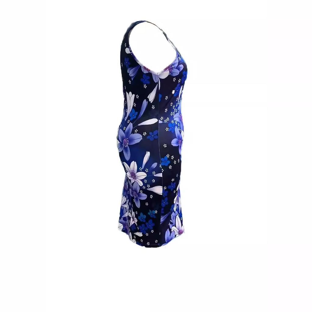 Женское облегающее платье миди без рукавов с круглым вырезом и принтом больших размеров