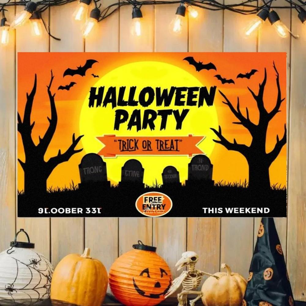 1pc Happy Halloween Party Backdrop Gothic Castle Trick or Treat Pumpkin Waterproof Banner for Halloween Themed Party Decoration