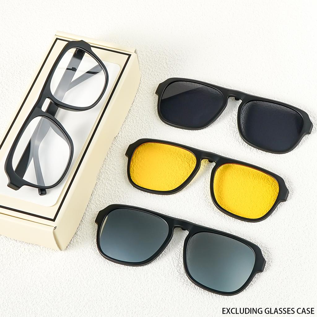 A New Set of Magnetic Clip-On Design Fashion Sunglasses, 1 Frame, and 3Interchangeable Lenses, Unisex New Circle Glasses Set