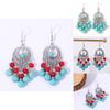 Ethnic Simulation Turquoise Beaded Earrings With Silver Filigree For Casual Wear
