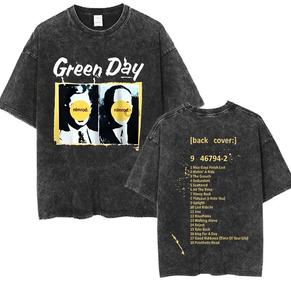 Washed Vintage Punk Band Green Day Cartoon Funny Merch Tshirt Men Women Clothing Rock Oversized T Shirts Mens Fashion Tshirts