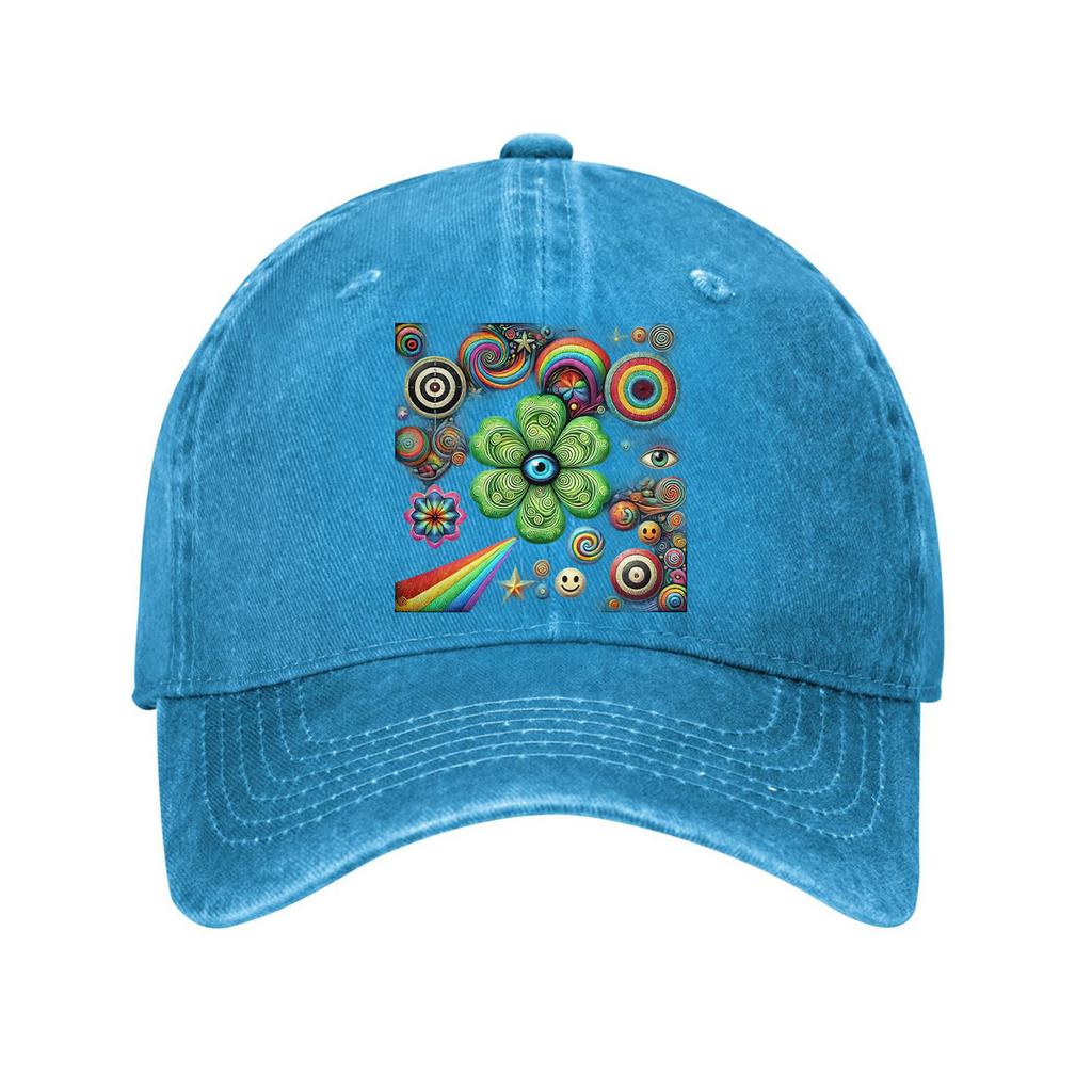 Psychedelic Clover Rainbow Eyes Print Baseball Cap Cotton Casual Adjustable Dad Hat for Men Women