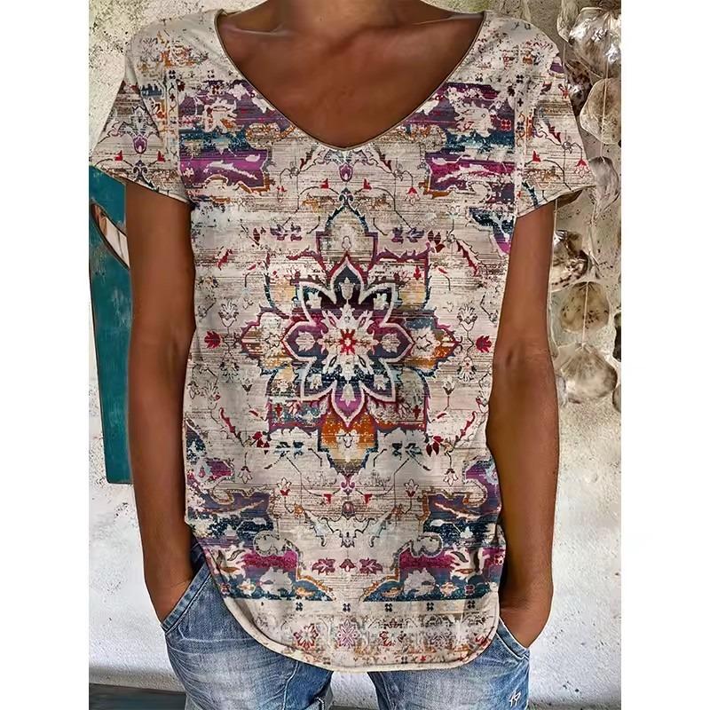 Футболки с индийским слоном, женская уличная футболка с этническим геометрическим рисунком и 3D принтом, футболка с v-образным вырезом, Harajuku Y2k, футболки большого размера, одежда