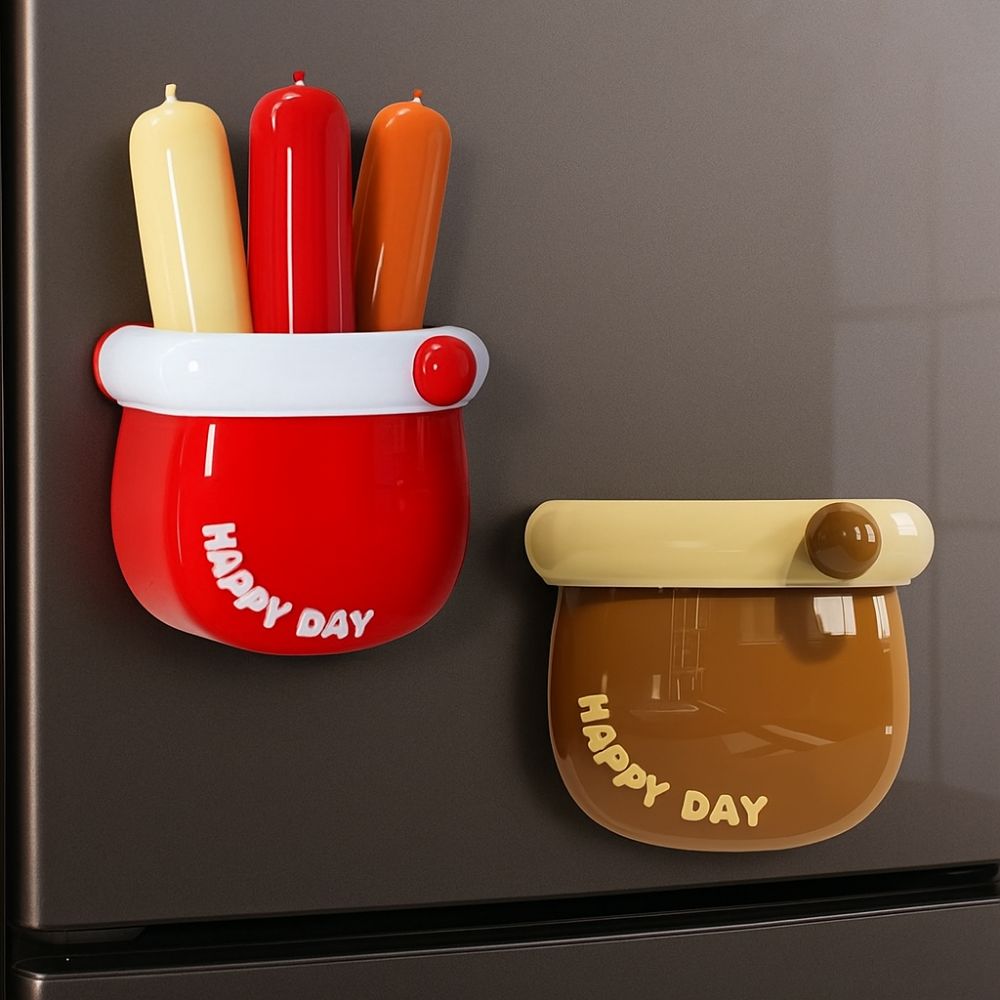 Магнитный органайзер без сверления, пластиковый держатель для ручек, милый контейнер для хранения на холодильник, кухня