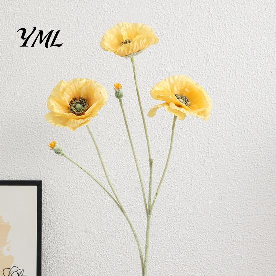 Realistic Faux Plants for Wedding 5 Heads Artificial Poppies Flowers with Stems, Silk Fake Flowers, Flower Bouquet Home Decor Table Arrangements Party