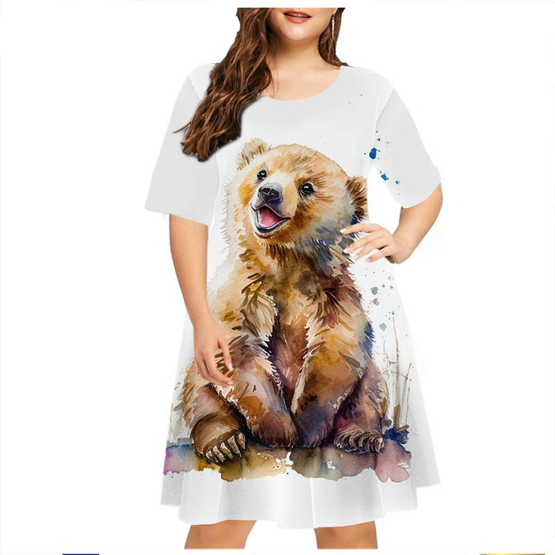 Женское свободное платье Animal Series с коротким рукавом и принтом льва в стиле тай-дай 3D, повседневное летнее платье в уличном стиле