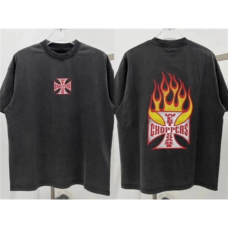 Стирка Винтажной Футболки Принт West Streetwear Мужские Оверсайз Y2k Графический Принт Повседневные Мужские Топы с Коротким Рукавом Ретро Оверсайз Женская Мужская Одежда