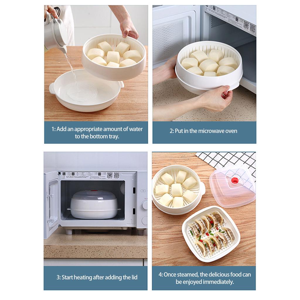 Пароварка для микроволновой печи с широкими эргономичными ручками, прозрачной крышкой и отверстиями для пара для эффективного нагрева, материал PP5, многослойная конструкция