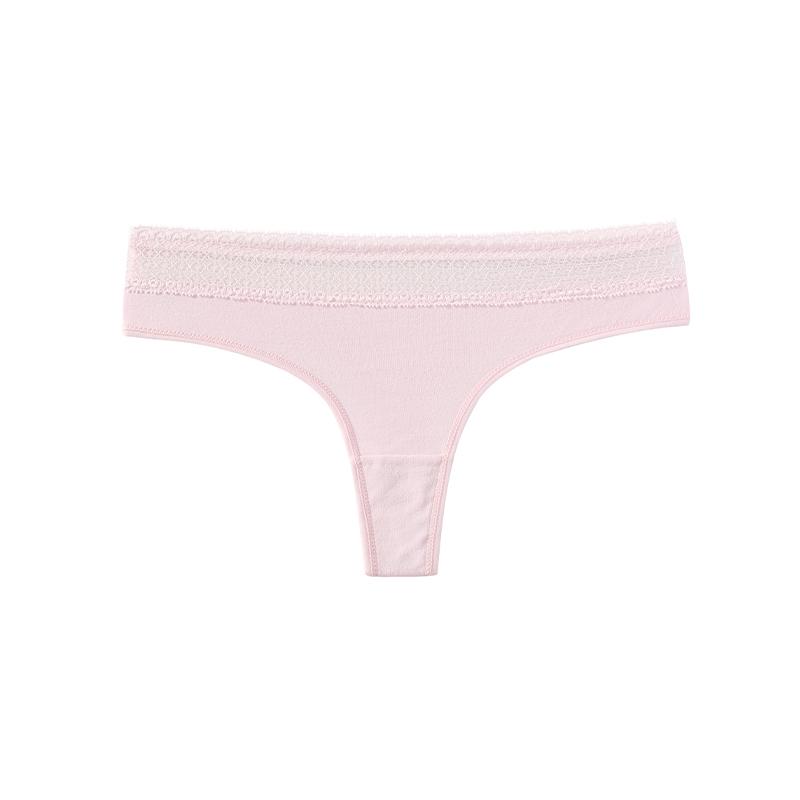 Sexy Women's Cotton Thong Low-Waist Lace Trim G-String Soft Breathable Snug-Fit Panties